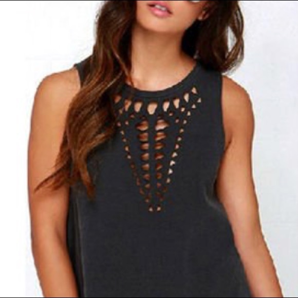 *HOLD* Cut Out Muscle Tee Tank Top Hi Lo Hem - Picture 2 of 2
